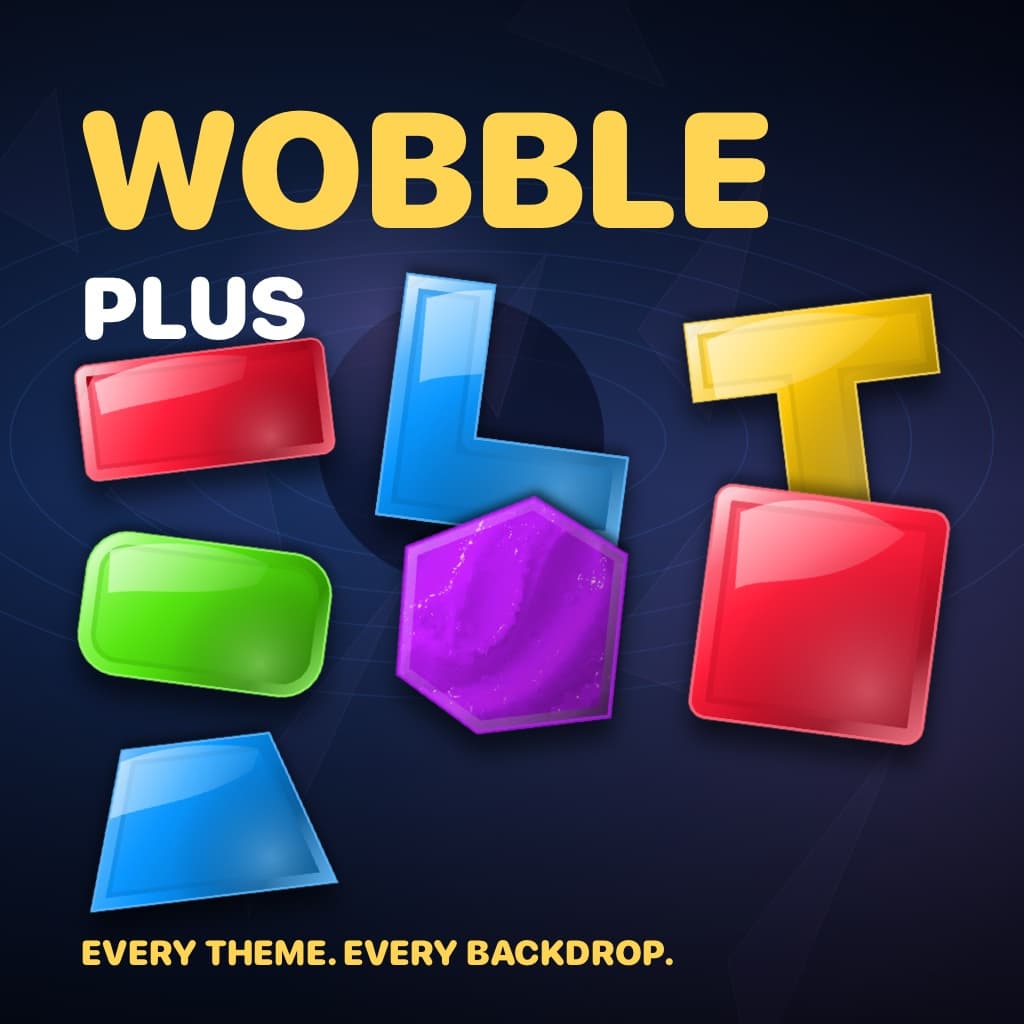 Wobble Plus with a colorful arrangement of glossy game pieces